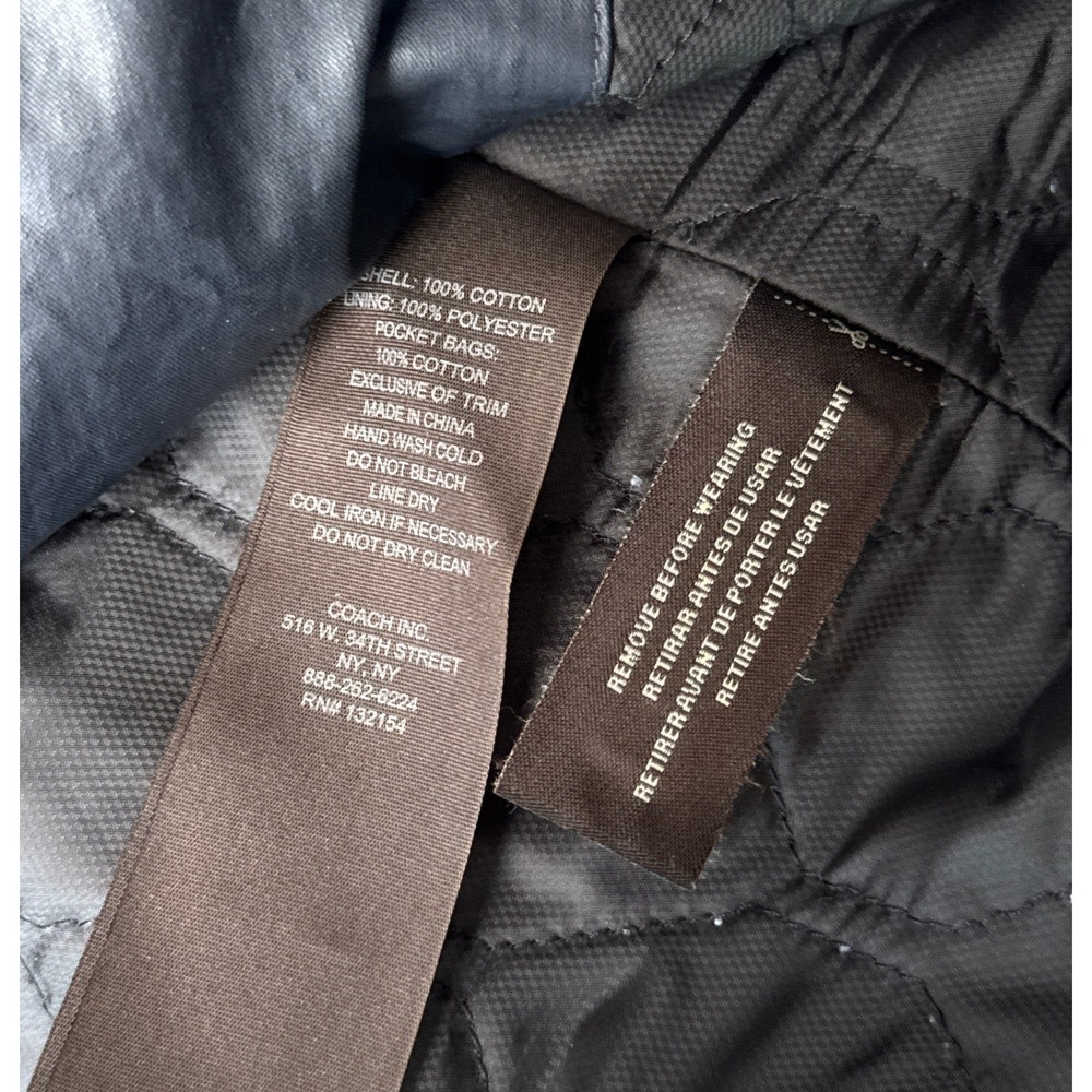 Coach Mens Wyatt Jacket Field Cargo Navy Blue Coated Cotton Quilted Large L - Picture 7 of 16